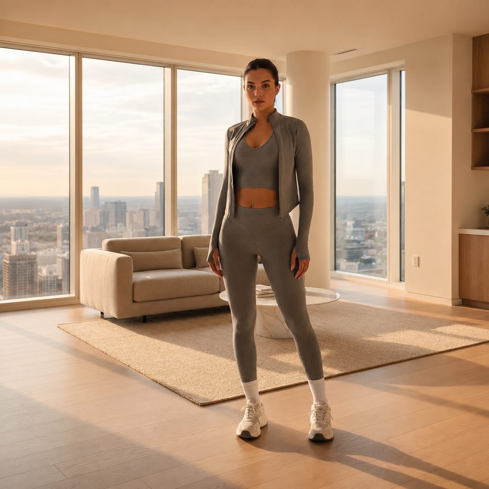 Women's 3-Piece Seamless Activewear Set with Zip-Up Jacket