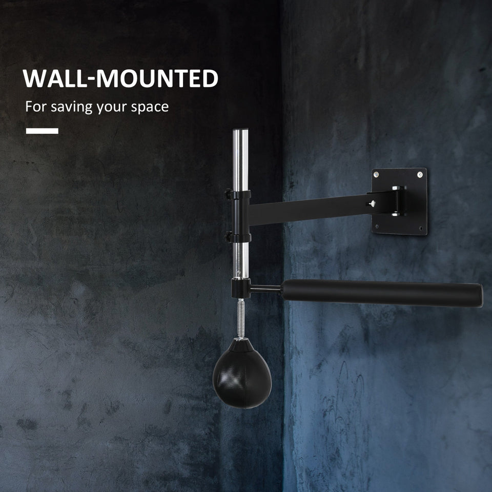 Adjustable boxing speed bag mounted on wall