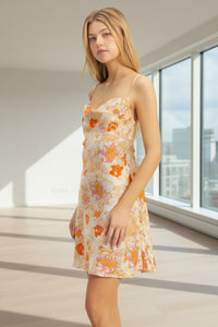Women's feminine satin floral dress
