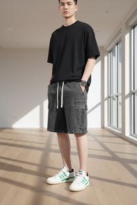 Men's plus size vintage wash cargo shorts in black