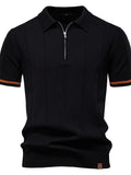 Side view of men's ribbed knit polo