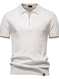Men's ribbed knit zip-neck polo shirt