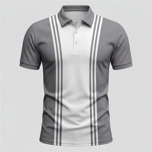 Men's striped polo shirt with three-button placket