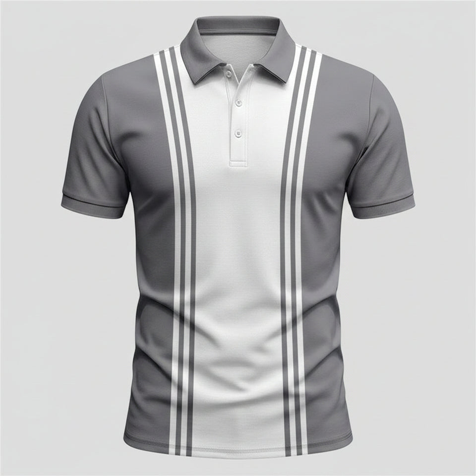 Men's striped polo shirt with three-button placket