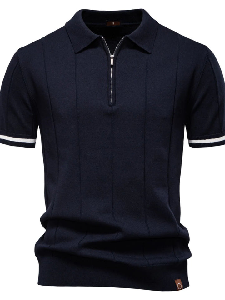 Men's zip-collar knit polo shirt