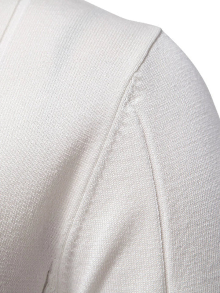 Front view of men's zip-neck polo shirt