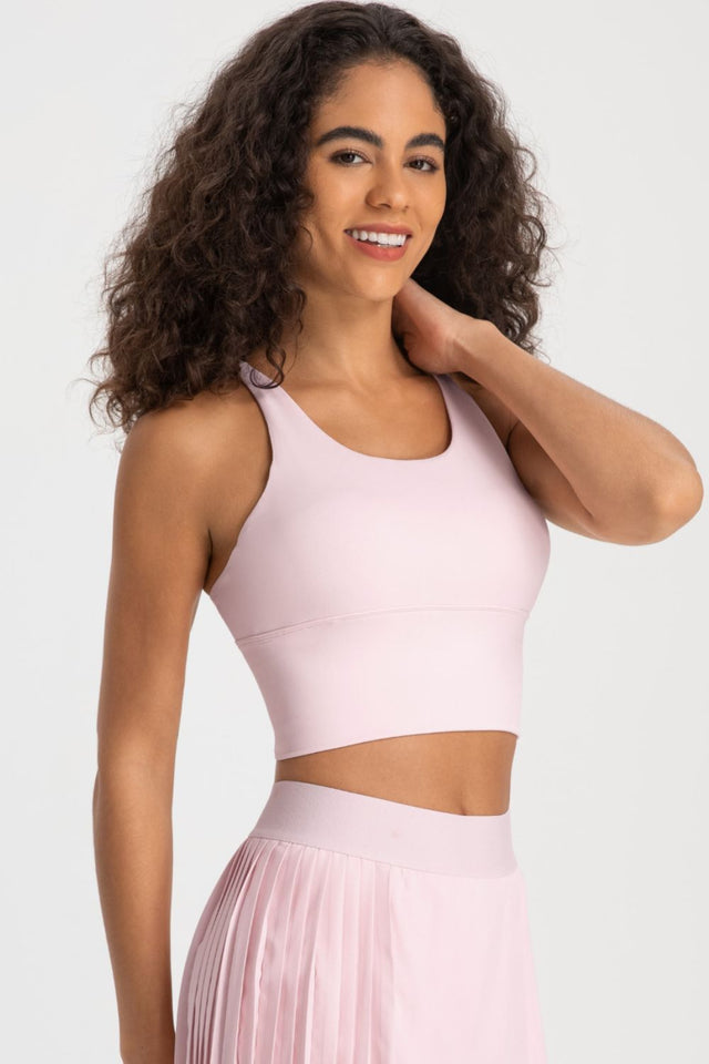 Front view of women's crisscross sports bra