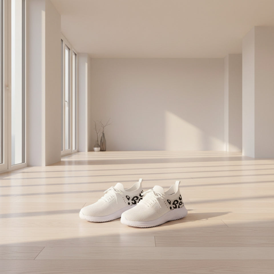 Women's white lace-up fashion sneakers