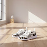 Women's white casual shoes with leopard accent