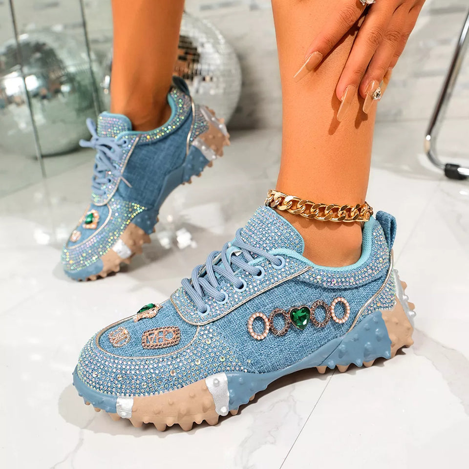Women's embellished casual sneakers with rhinestones