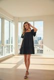 Half sleeve tiered dress with feminine square neckline