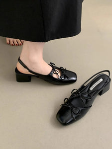 Side view of women's square toe ballet flats