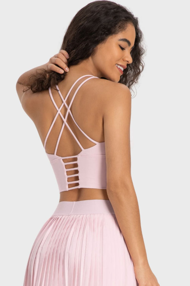 Back view of ladder detail women's sports bra