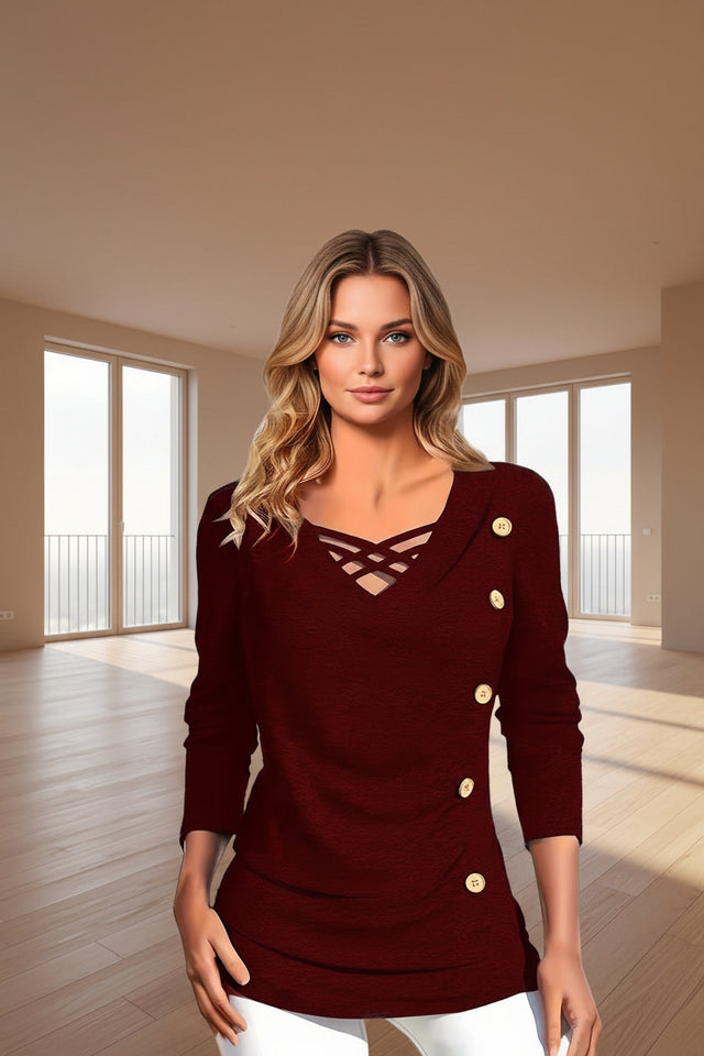 Women's V-neck button detail casual top