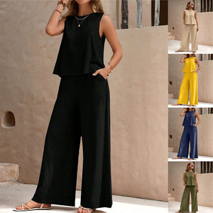 Women's casual two-piece pants set with matching top