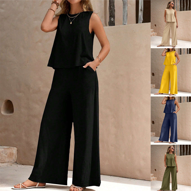 Women's casual two-piece pants set with matching top