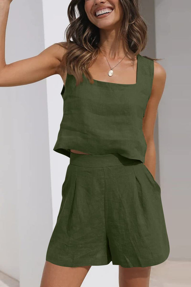 Women’s square-neck two-piece summer outfit