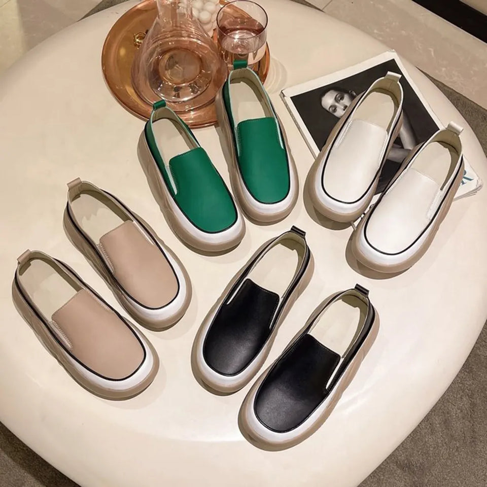 Women's khaki chunky slip-on flats