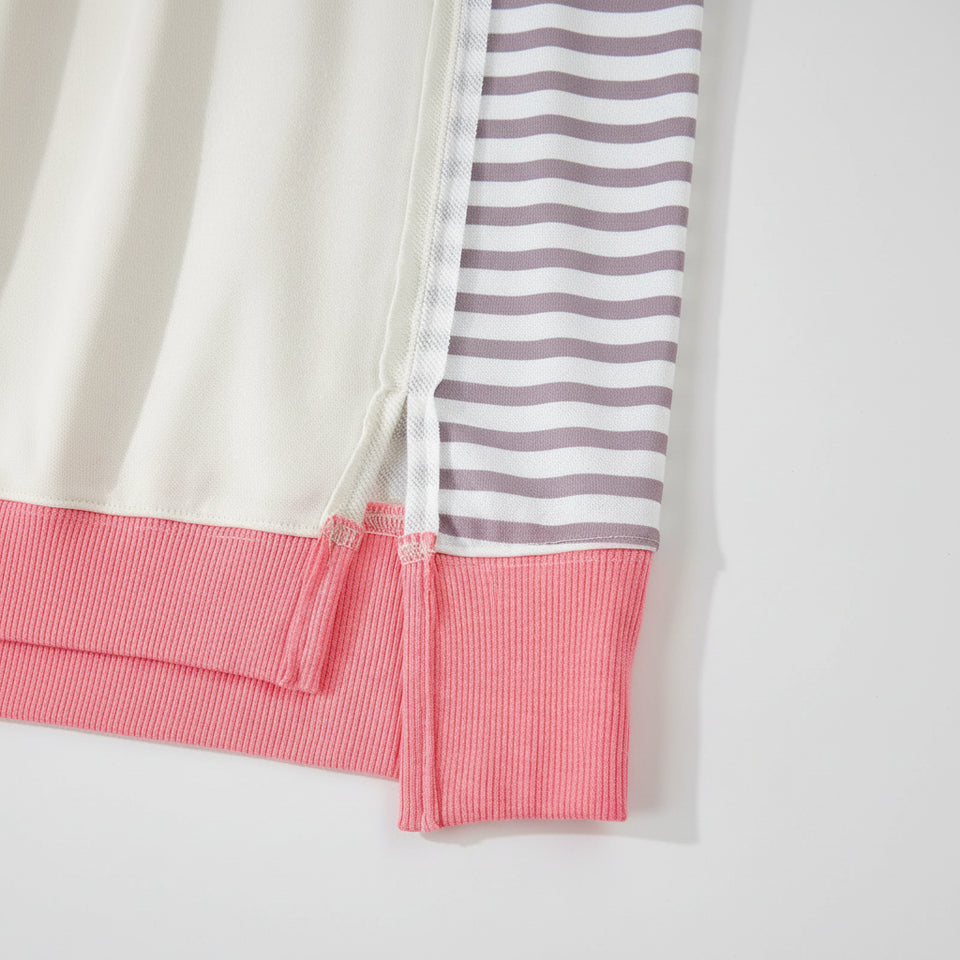 Women's color-block striped sweatshirt styled for casual wear