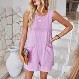 Front view of women's cotton shorts romper