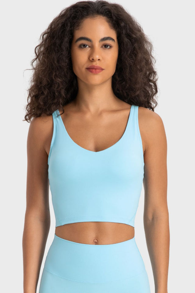 Back view of women's crop sports bra