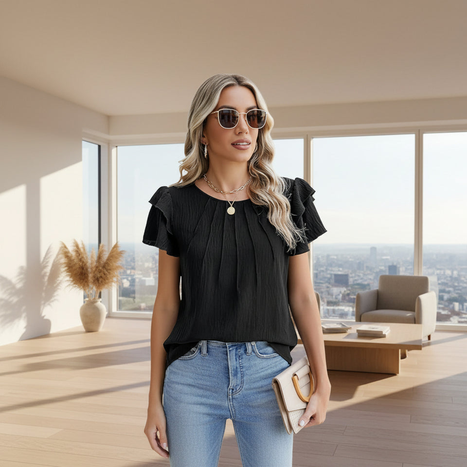 Women's hollow-out short sleeve summer top