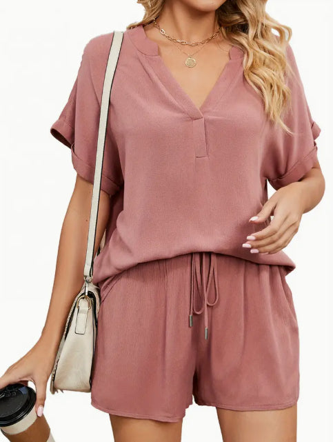 Women’s solid-color summer two-piece set