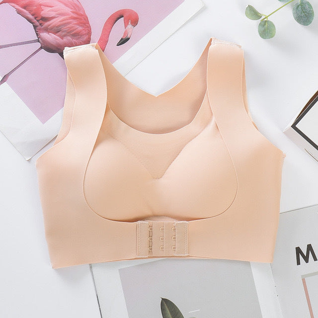 Skin tone women's front closure support bra