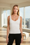 Women's white ribbed seamless padded V-neck tank top