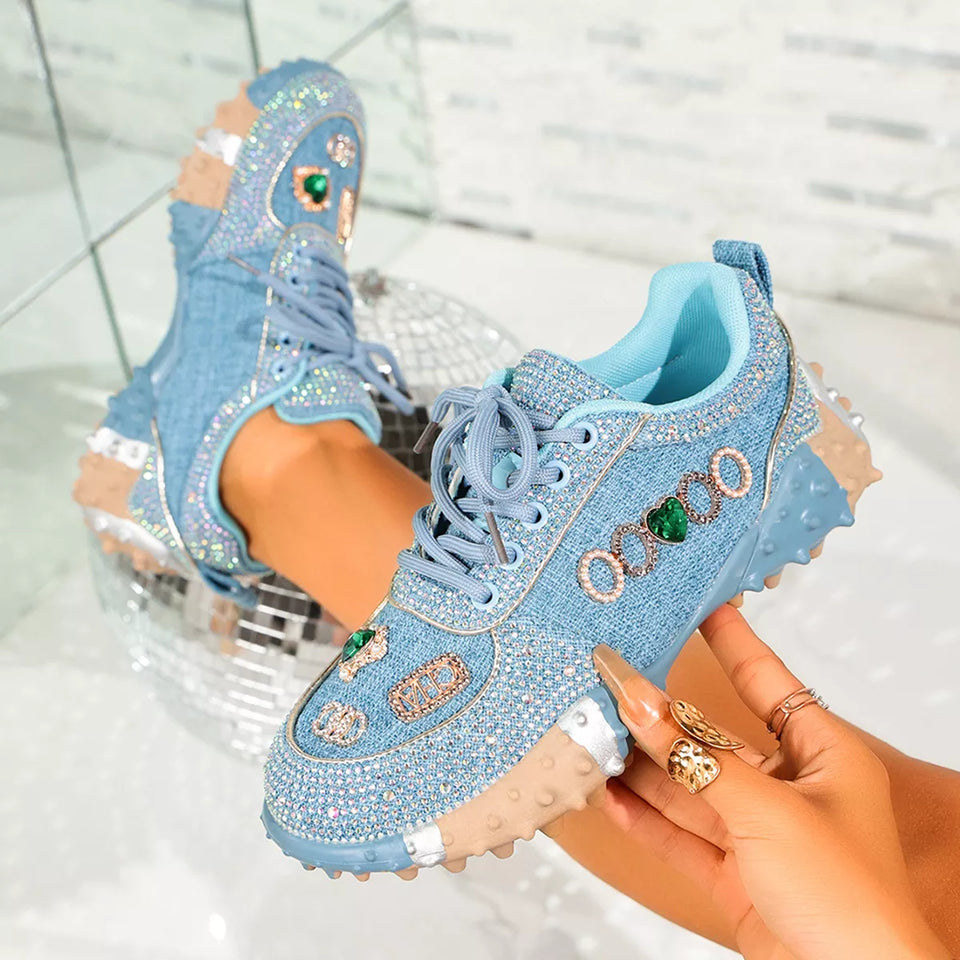 Round toe rhinestone shoes for women