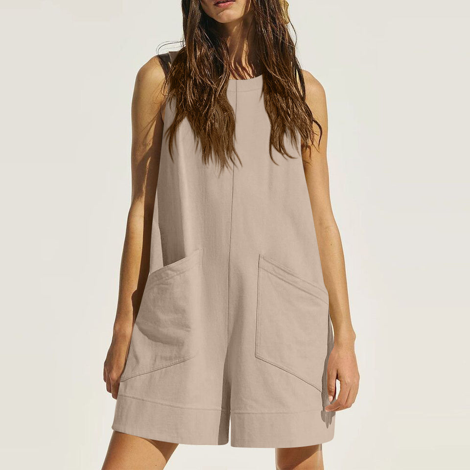 Back view of women's sleeveless romper