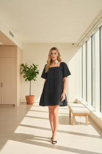 Women's square neck half sleeve tiered dress front view
