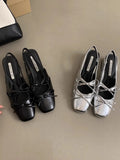 Women's square toe bow slingback ballet flats