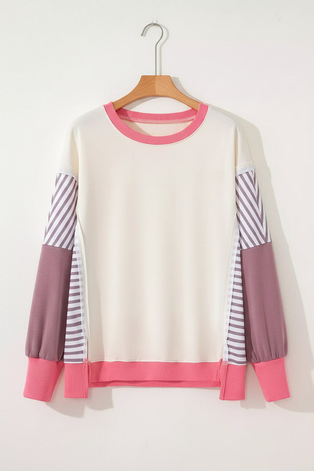 Women's striped sweatshirt with classic crew neckline