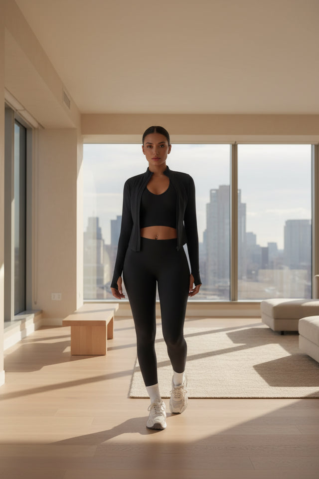 Women's tank zip-up jacket and leggings workout set