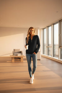 Women's textured black quarter-zip sweatshirt