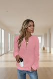 Front view of women's textured quarter-zip sweatshirt