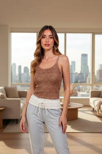 Women's Coffee two-tone floral seamless tank top