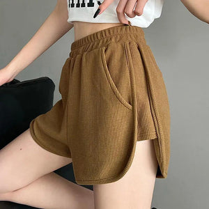 Women's black waffle knit casual shorts