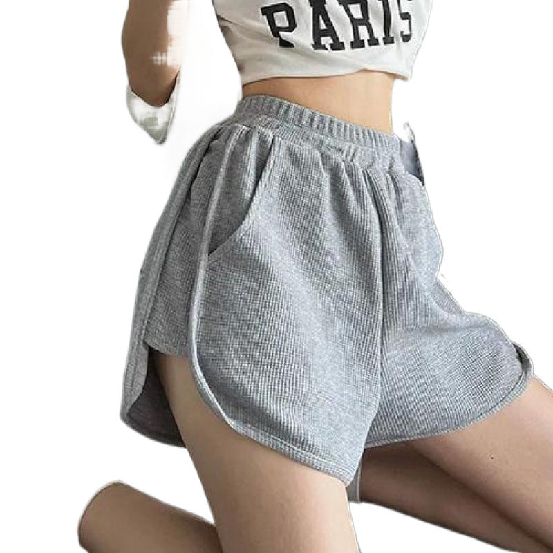 Back view of women's casual waffle shorts