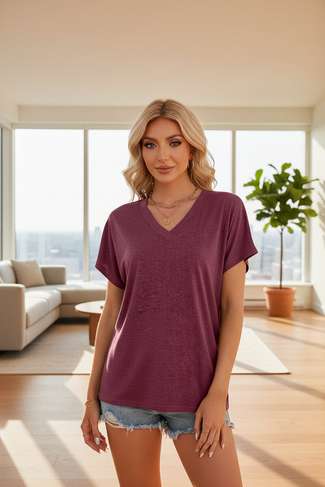 Women's slightly stretchy white V-neck top