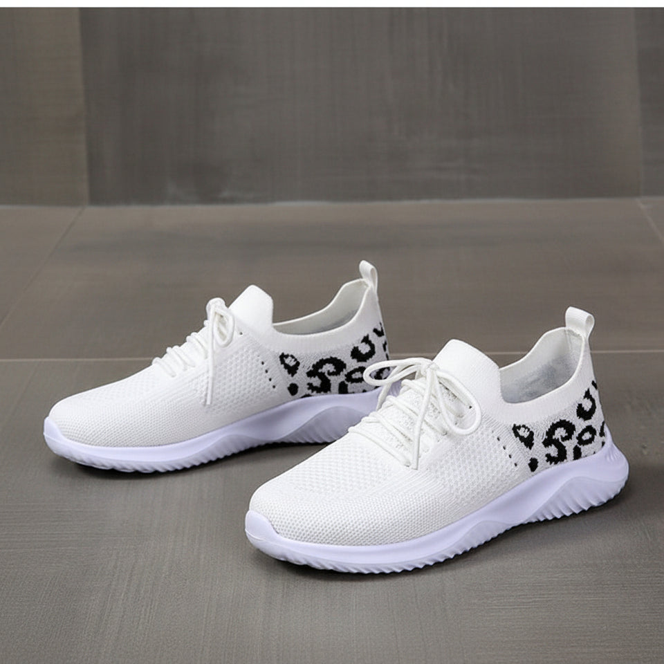 Women's white leopard print lace-up sneakers